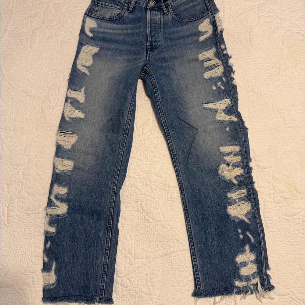 3x1 Distressed Blue Straight-Leg Jeans - Picture 2 of 6